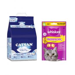 Catsan Katzenstreu + Whiskas/Dreamies Snack gratis! - 18 l Hygiene plus + 60 g Whiskas Knuspertaschen mit Huhn & Käse