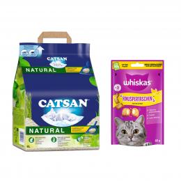 Catsan Katzenstreu + Whiskas/Dreamies Snack gratis! - 8 l Natural Klumpstreu + 60 g Whiskas Knuspertaschen mit Huhn & Käse