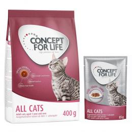 Concept for Life Kombi-Paket: 400 g Trockennahrung + 12 x 85 g Nassnahrung in Soße - All Cats Mixpaket