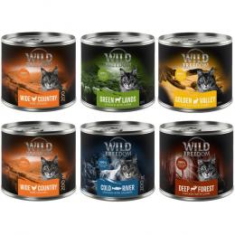 Gemischtes Probierpaket: Wild Freedom Adult - 6 x 200 g: 2x Huhn, Lachs, Lamm, Kaninchen, Wild