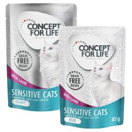 Gemischtes Sparpaket Concept for Life getreidefrei Gelee & Soße 24 x 85 g - Sensitive Cats Lamm - in Soße und Gelee