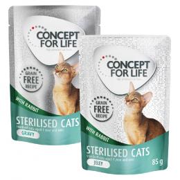 Gemischtes Sparpaket Concept for Life getreidefrei Gelee & Soße 24 x 85 g - Sterilised Cats Kaninchen - in Soße und Gelee