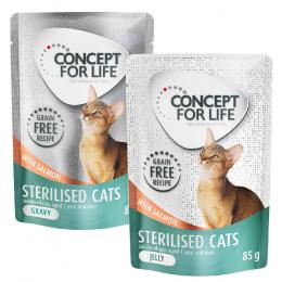 Gemischtes Sparpaket Concept for Life getreidefrei Gelee & Soße 24 x 85 g - Sterilised Cats Lachs - in Soße und Gelee