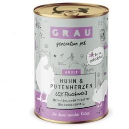 GRAU Schlemmertöpfchen getreidefrei 6 x 400 g - Huhn & Putenherzen