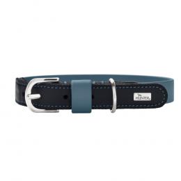 HUNTER Halsband Wolmar BioThane® x Leder, rauchblau/schwarz - Größe M: 55 cm lang, 24 mm breit
