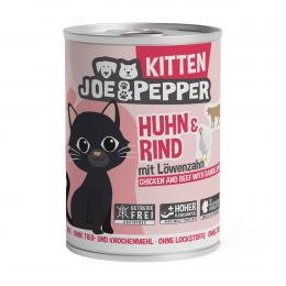 Joe und Pepper Cat Kitten Huhn und Rind mit Löwenzahn 6x400g