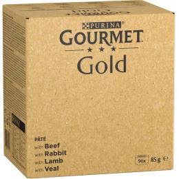 Jumbopack Gourmet Gold Feine Pastete 96 x 85 g - Rind, Kaninchen, Lamm, Kalbfleisch