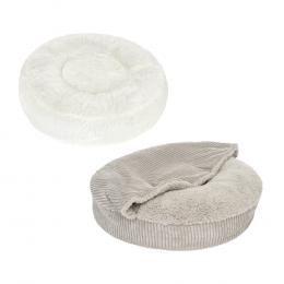 Kombi-Paket: Hundebett Flocke + passende Ersatzbezüge - Bett Ø 90 x H 20 cm + Ersatzbezug Ø 90 cm, hellgrau (mit Kuscheldecke)