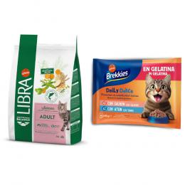 Libra Trockenfutter + 4 x 85 g Brekkies Daily Delice Lachs & Thunfisch gratis! - 3 kg Adult Lachs
