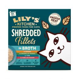 Lily's Kitchen Shredded Fillets für Katzen 8 x 70 g - Mixpaket in Brühe (4 Sorten)