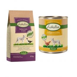 Lukullus Kaltgepresst Kombi-Paket: 10 kg Trockenfutter + 24 x 800 g Nassfutter - Adult Barbarie-Ente & Lamm + Geflügel & Lamm