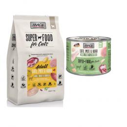 MAC´s Kombi-Paket: 12 x 200 g Nassfutter + 2 x 1,5 kg Superfood Trockenfutter  - 12 x 200 g Ente, Pute, Huhn + 2 x 1,5 kg Adult Ente, Pute & Huhn