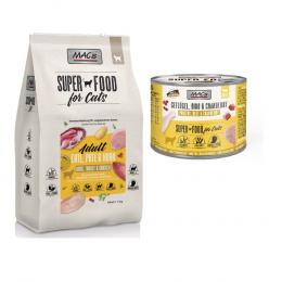 MAC´s Kombi-Paket: 12 x 200g Nassfutter + 2 x 1,5 kg Superfood Trockenfutter  - 12 x 200 g Geflügel & Cranberry + 2 x 1,5 kg Adult Ente, Pute & Huhn