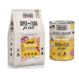 MAC´s Kombi-Paket: 12 x 400 g Nassfutter + 2 x 1,5 kg Superfood Trockenfutter   - 12 x 400 g Geflügel & Cranberry + 2 x 1,5 kg Adult Ente, Pute & Huhn