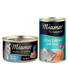 Miamor Kombi-Paket: Feine Filets 12 x 100 g + Trinkfein Vitaldrink 6 x 135 ml - Feine Filets Thunfisch & Shrimps + Vitaldrink mit Thunfisch