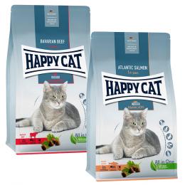 Mixpaket Happy Cat Indoor 2 x 4 kg - Voralpen-Rind & Atlantik-Lachs