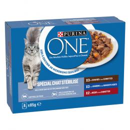 Mixpaket PURINA ONE Sterilized Katze 8 x 85 g - Ente, Rind, Sardine