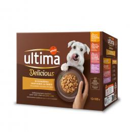 Mixpaket Ultima Delicious Häppchen in Soße (Huhn, Rind, Lachs, Truthahn) - 12 x 100 g