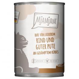 Angebot für MjAMjAM Duo 6 x 400 g - leckeres Rind & gute Pute an gedämpftem Kürbis - Kategorie Katze / Katzenfutter nass / MjAMjAM / Adult.  Lieferzeit: 1-2 Tage -  jetzt kaufen.