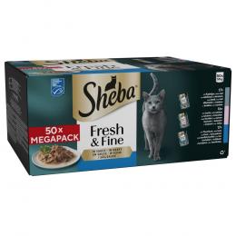 Multipack Sheba Fresh & Fine Frischebeutel 50 x 50 g - mit Kabeljau, Lachs & Thunfisch in Sauce
