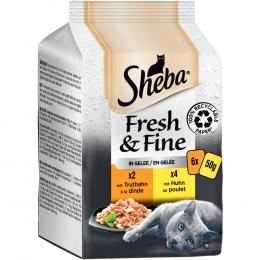 Multipack Sheba Fresh & Fine Frischebeutel 6 x 50 g - Truthahn & Huhn in Gelee
