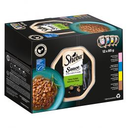 Multipack Sheba Varietäten Schälchen 12 x 85 g - Sauce Lover (Lachs; Thunfisch; Huhn; Ente)