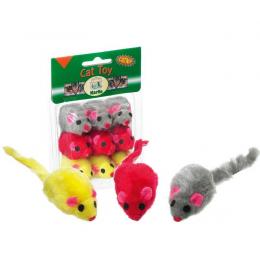 Plüsch-Spielmäuse grau-rot-gelb 9er Pack