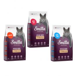 Probierpaket: 3 x 1 kg Smilla Trockenfutter - Sterilised Geflügel + Fisch + Rind