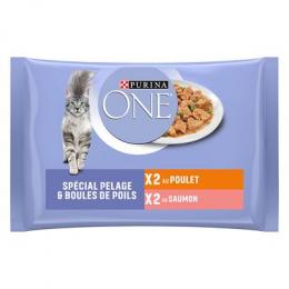 PURINA ONE 4 x 85 g - Coat & Hairball Huhn und Lachs