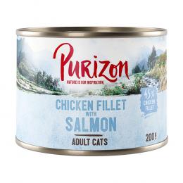 Purizon Large Adult Huhn & Fisch - getreidefrei  - Als Ergänzung: 6 x 200 g Hühnerfilet mit Lachs Nassfutter