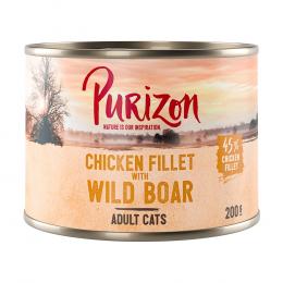 Purizon Original Hirsch mit Fisch - getreidefrei - Als Ergänzung: 6 x 200 g Hühnerfilet mit Wildschwein Nassfutter