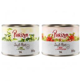 Purizon Single Meat 12 x 200 g - Mix: 6x  Rind mit Hibiskusblüten, 6x Lamm mit Hopfenblüten
