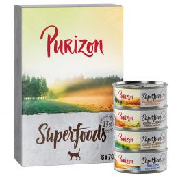 Purizon Superfoods 6 x 70 g - Mixpaket (2xHuhn, 2xThunfisch, 1xWildschwein, 1xWild)