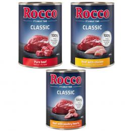 Rocco Classic Probiermix 6 x 400 g - Topseller-Mix: Rind pur, Rind/Geflügelherzen, Rind/Huhn