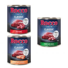Rocco Classic Probiermix 6 x 800 g - Exklusiv-Mix: Rind pur, Rind/Lachs, Rind/Ente