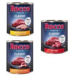Rocco Classic Probiermix 6 x 800 g - Topseller-Mix: Rind pur, Rind/Geflügelherzen, Rind/Huhn