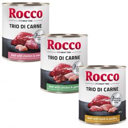 Rocco Classic Trio di Carne - 24 x 800 g - Mix: Rind/Lamm/Geflügel, Rind/Huhn/Wild, Rind/Huhn/Kalb