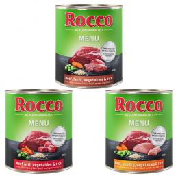 Rocco Menü 6 x 800 g / 400 g 6 x 800 g Probierpakete: 2x Rind/GeflügelGemüse/Reis, 2x Rind/Gemüse/Reis, 2x Rind/Lamm/Gemüse/Reis