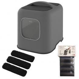 Rotho MyPet Katzentoilette BIALA - Sparset: Katzentoilette anthrazit + 3 x Aktivkohlefilter + 4 x Hygienebeutel