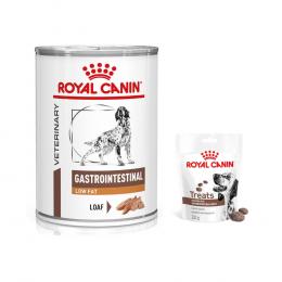 Royal Canin Veterinary Canine Gastrointestinal + 3 x 230 g Snacks gratis! - 12 x 420 g Low Fat Mousse