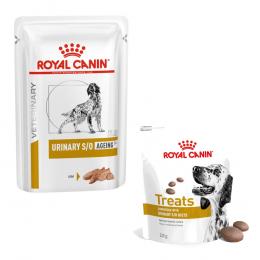 Royal Canin Veterinary Canine Urinary + 3 x 230 g Snacks gratis! - 12 x 85 g S/O Ageing 7+ Mousse