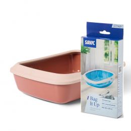 Savic Katzentoilette Iriz mit Rand - 50 cm - Starterset: Toilette rosa/rot + 12 Bag it up