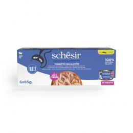 Schesir Complete Nutrition Filet in Brühe 6 x 85 g in Dosen - Thunfisch mit Weißfisch