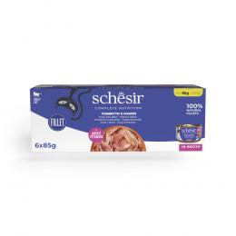 Schesir Complete Nutrition Filet in Brühe 6 x 85 g - Thunfisch mit Rindfleisch
