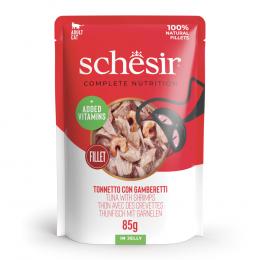 Schesir Complete Nutrition Filet in Gelee 6 x 85 g in Beuteln - Thunfisch mit Garnelen