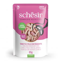 Schesir Complete Nutrition Filet in Gelee 6 x 85 g - Thunfisch und Huhn mit Schinken