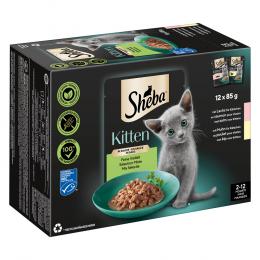 Sheba Kitten Varietäten Frischebeutel 12 x 85 g - Feine Vielfalt in Sauce (Lachs, Huhn)