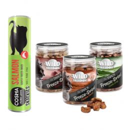 Snacks Kombi-Paket: Cosma Snackies + Wild Freedom RAW  - 5 x Snackies Lachs + RAW-Mix (3 Sorten)