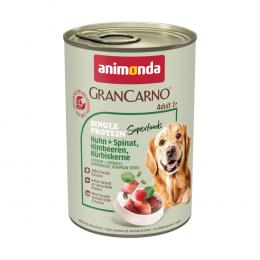 Sparpaket Animonda GranCarno Adult Single Protein Superfoods 24 x 400 g - Huhn + Spinat, Himbeeren, Kürbiskerne