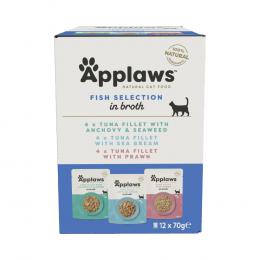 Sparpaket Applaws Cat Natural in Brühe 48 x 70 g - Mixpaket Fisch (3 Sorten)